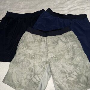 Lot of 3 Fabletics Men’s Franchise 9” Shorts Tie Dye Blue Black Lined w/ Pockets